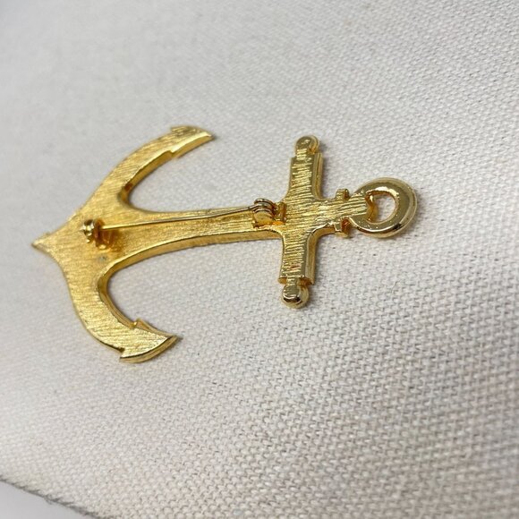 Vintage Anchor Brooch Pin Red‎ Gold-Tone Large Nautical Novelty Enamel - Picture 6 of 8